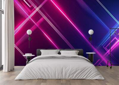 Dark neon abstract background with glowing arrow lines. Modern shiny neon geometric lines design. Technology futuristic concept. Horizontal banner template Wall mural